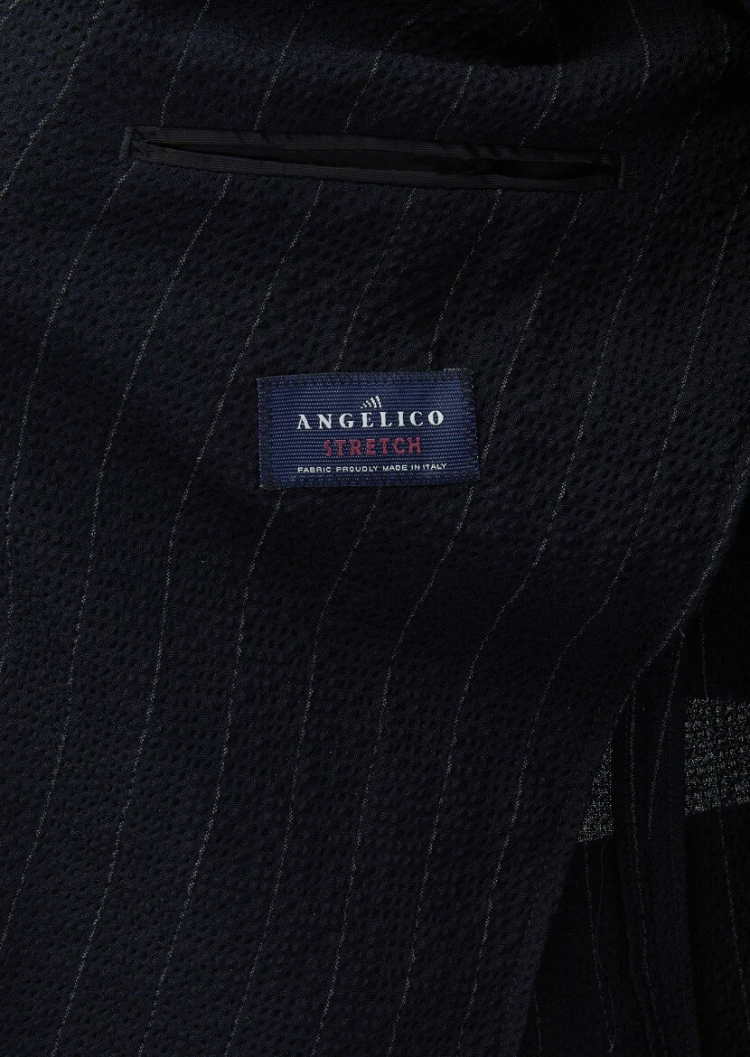 Navy Blue Striped Oversize Fit Cotton Blended Suit - 8