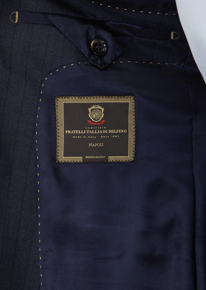 Navy Blue Striped Regular Fit 100% Wool Suit - 5