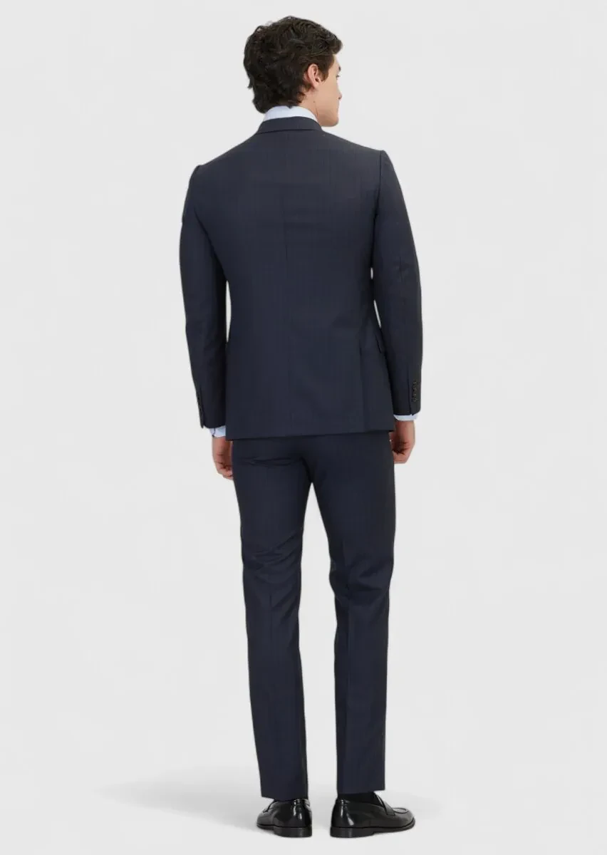 Navy Blue Striped Regular Fit 100% Wool Suit - 6