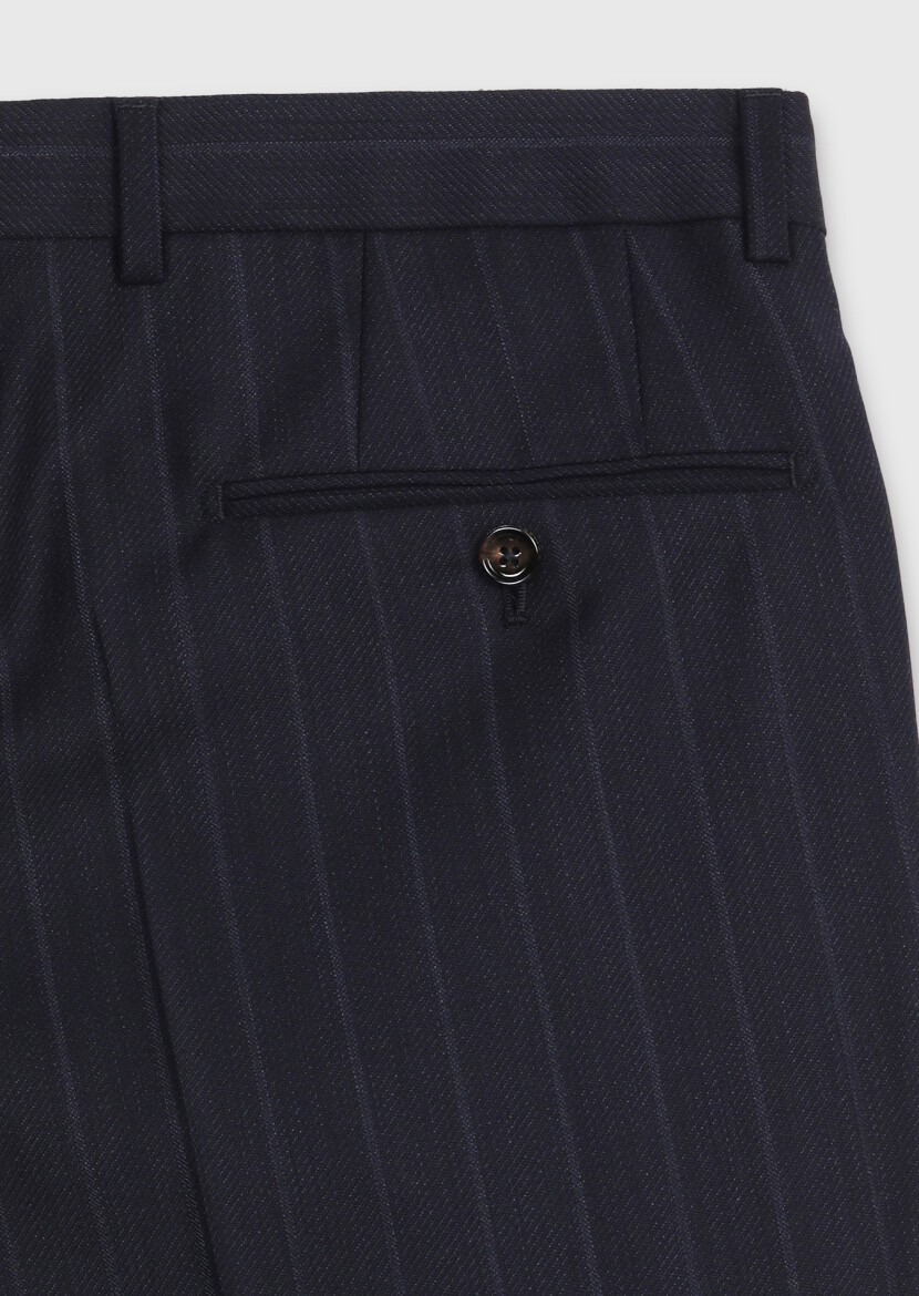 Navy Blue Striped Regular Fit 100% Wool Suit - 11