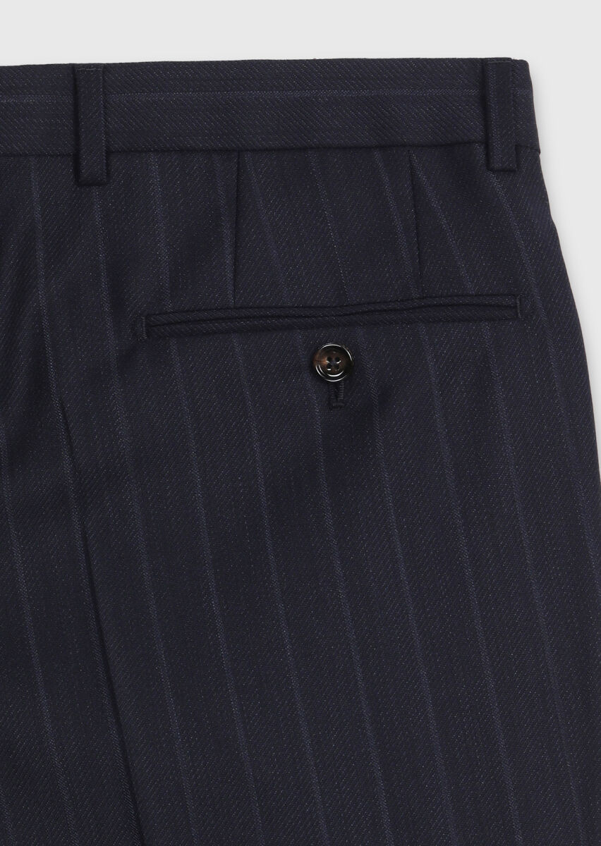 Navy Blue Striped Regular Fit 100% Wool Suit - 11