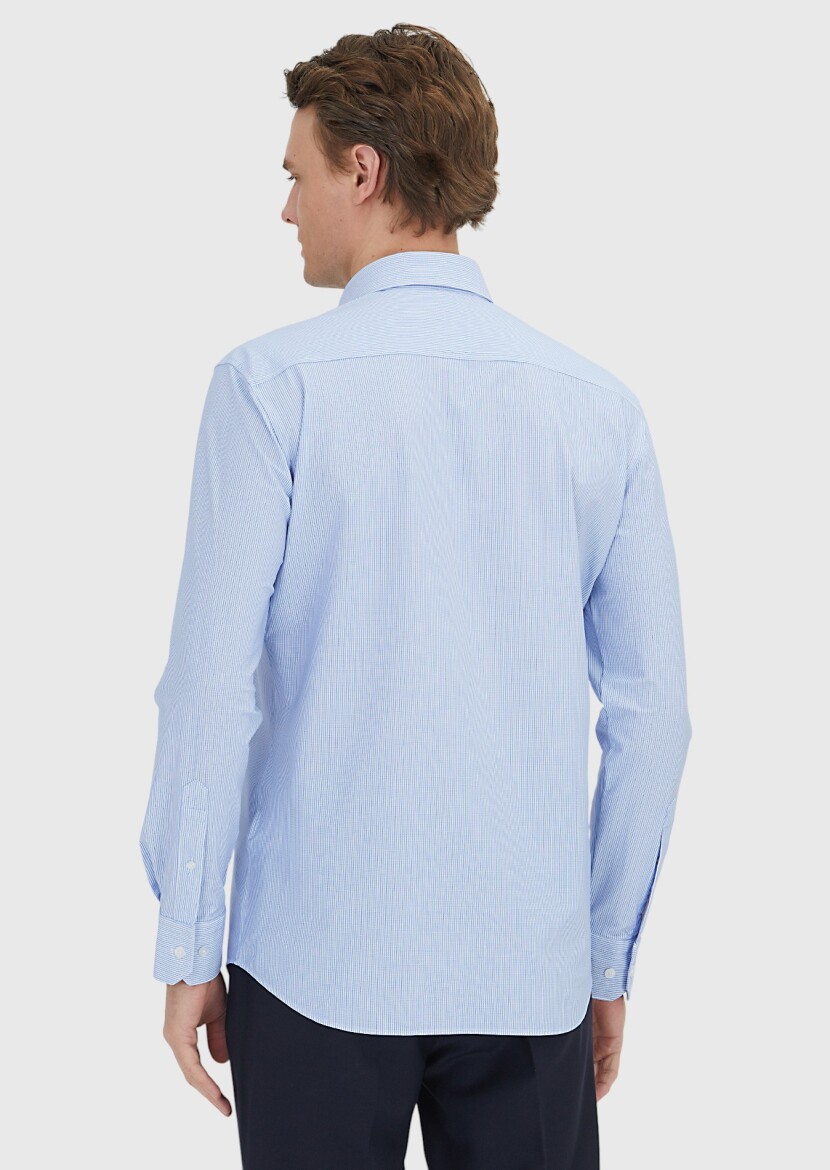 Navy Blue Striped Regular Fit Knitting Classical Shirt - 5