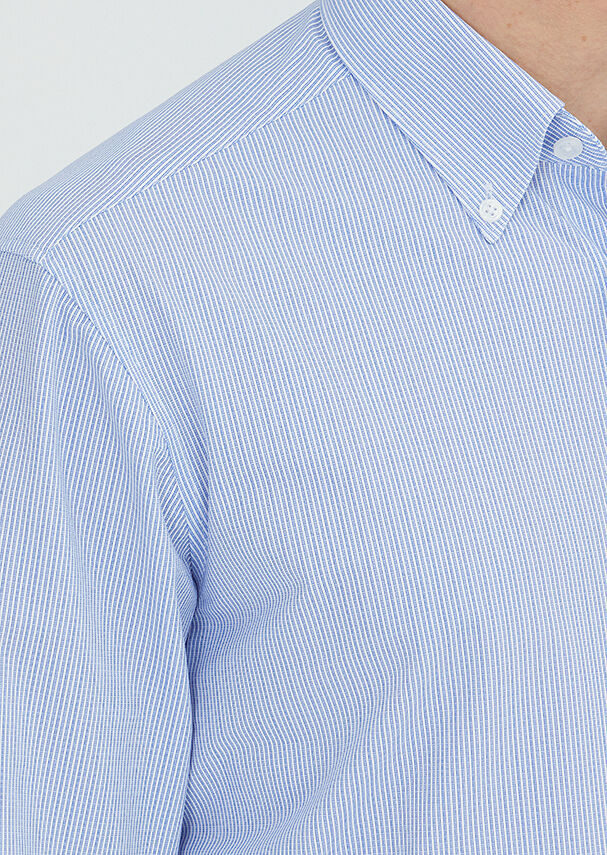 Navy Blue Striped Regular Fit Long Knitting Classical Shirt - 3