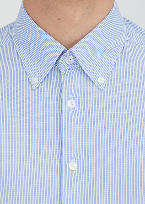 Navy Blue Striped Regular Fit Long Knitting Classical Shirt - 4