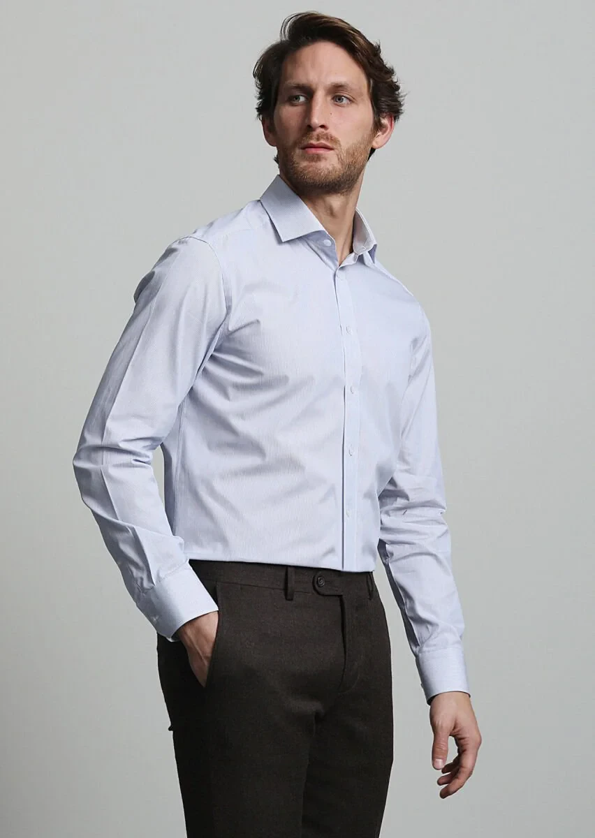 Navy Blue Striped Regular Fit Weaving Classical 100% Cotton Shirt - 1