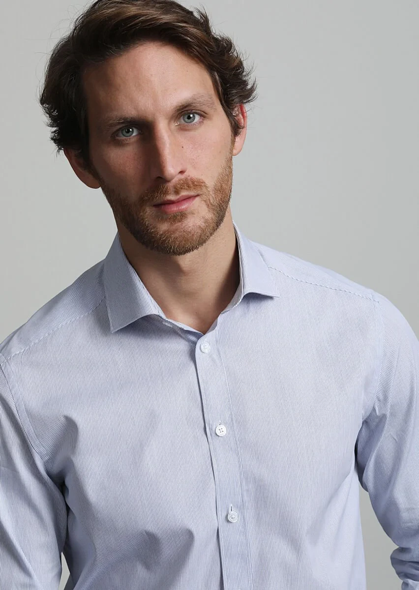 Navy Blue Striped Regular Fit Weaving Classical 100% Cotton Shirt - 2