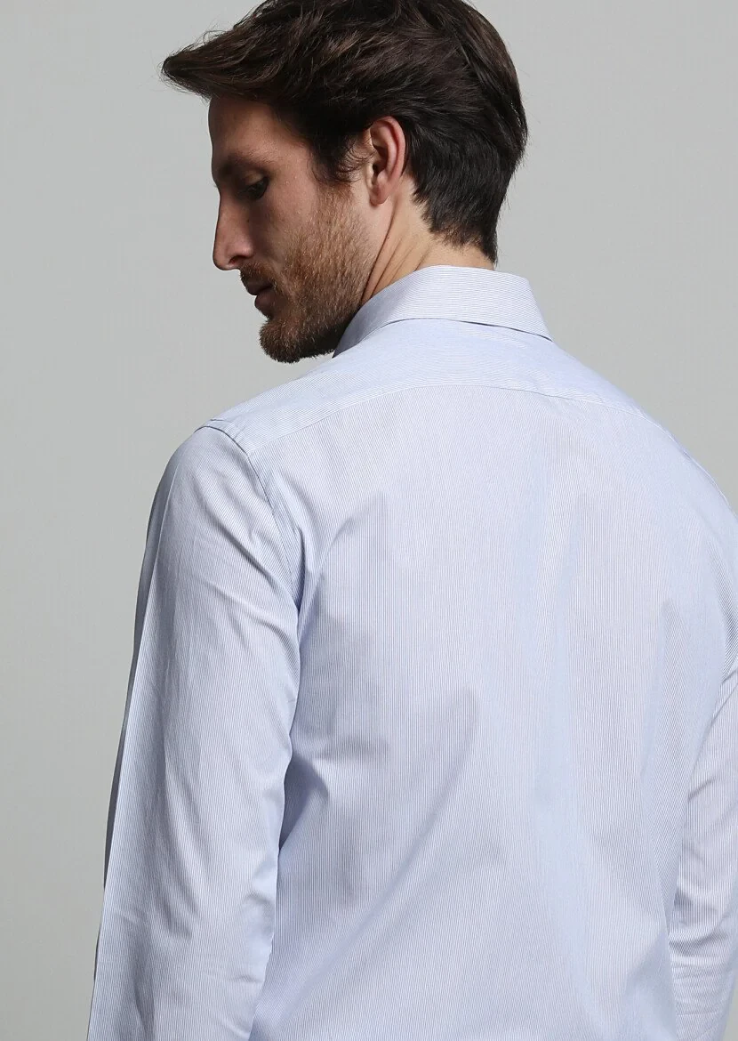 Navy Blue Striped Regular Fit Weaving Classical 100% Cotton Shirt - 4