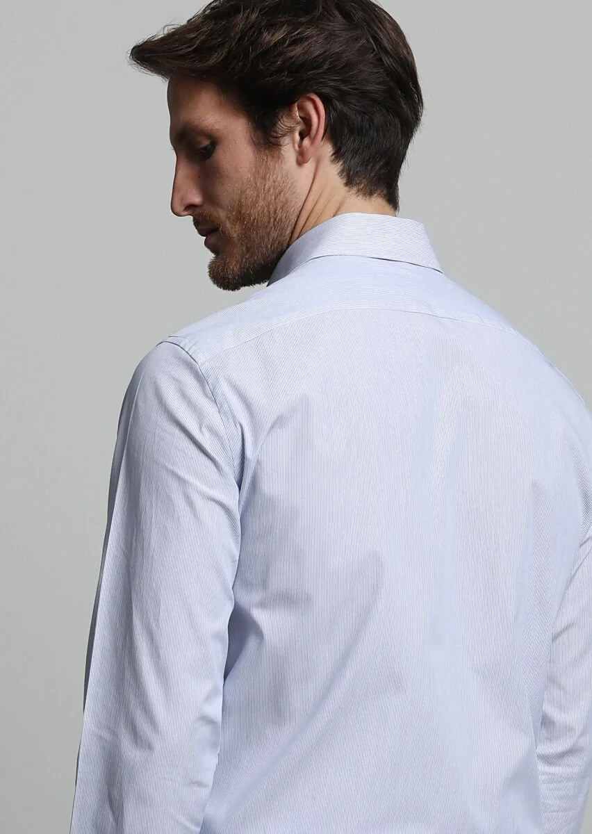 Navy Blue Striped Regular Fit Weaving Classical 100% Cotton Shirt - 4