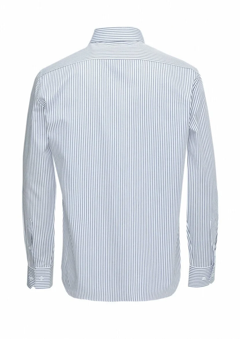 Navy Blue Striped Regular Fit Weaving Classical 100% Cotton Shirt - 5