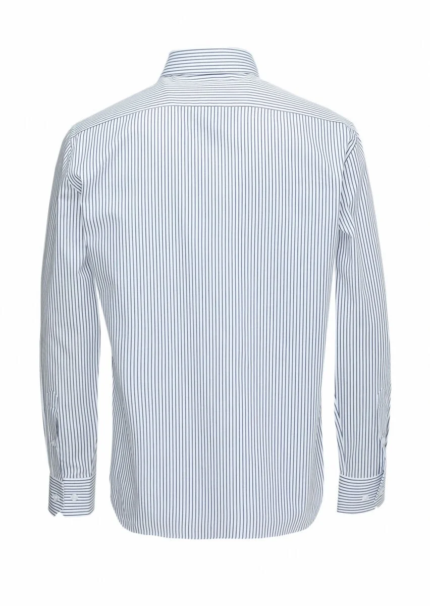 Navy Blue Striped Regular Fit Weaving Classical 100% Cotton Shirt - 5