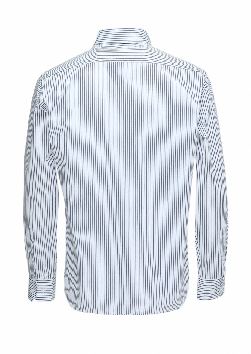 Navy Blue Striped Regular Fit Weaving Classical 100% Cotton Shirt - 5