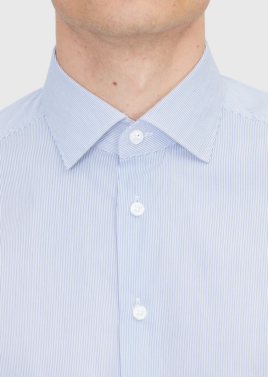 Navy Blue Striped Regular Fit Weaving Classical Cotton Blended Shirt - 4