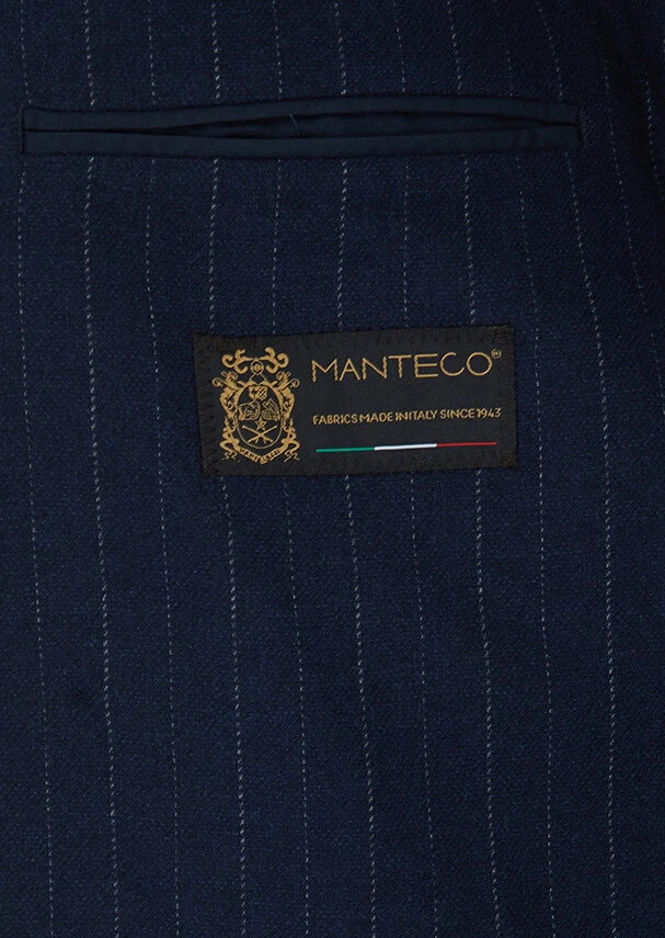 Navy Blue Striped Shirt Shoulder Slim Fit Wool Blended Jacket - 5