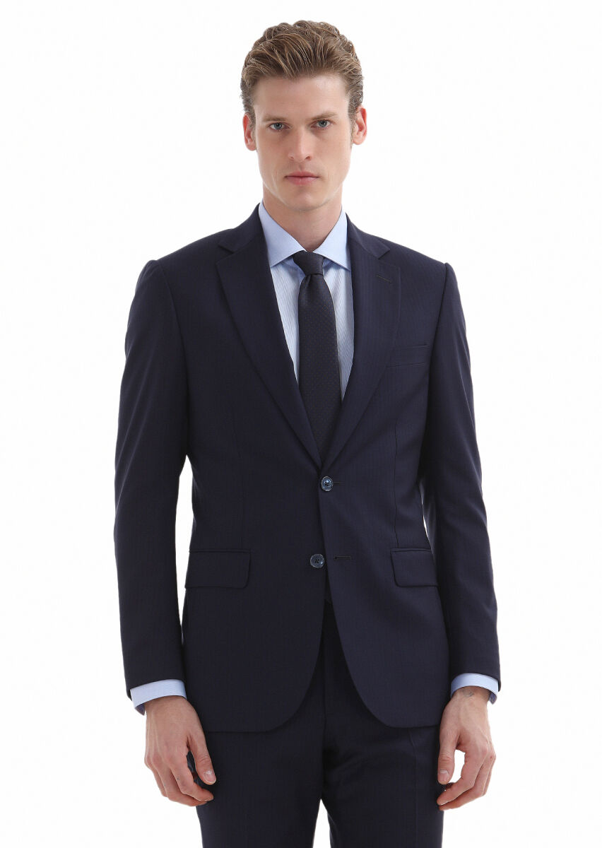 Navy Blue Striped Thin&Taller Slim Fit 100% Wool Suit - 2