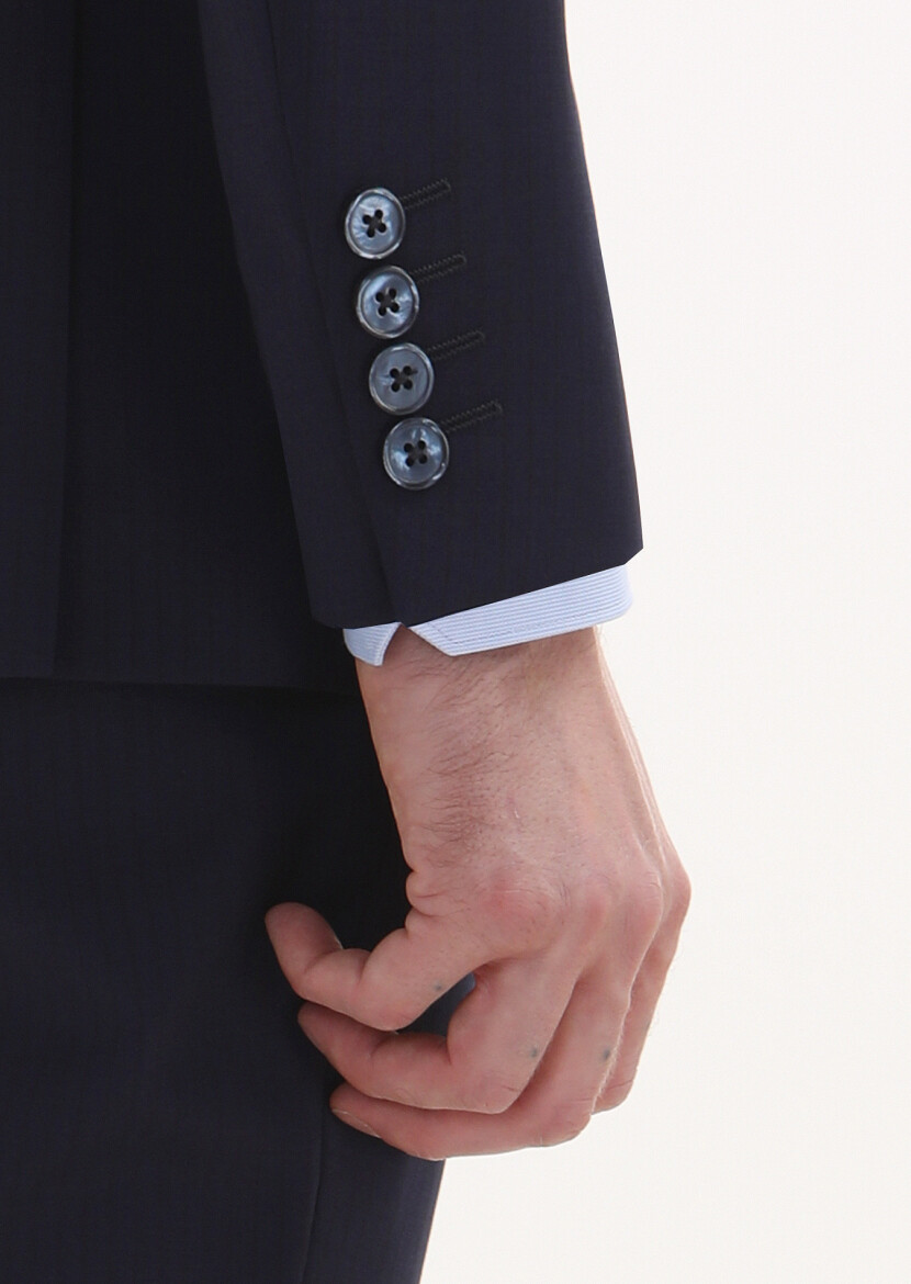 Navy Blue Striped Thin&Taller Slim Fit 100% Wool Suit - 3