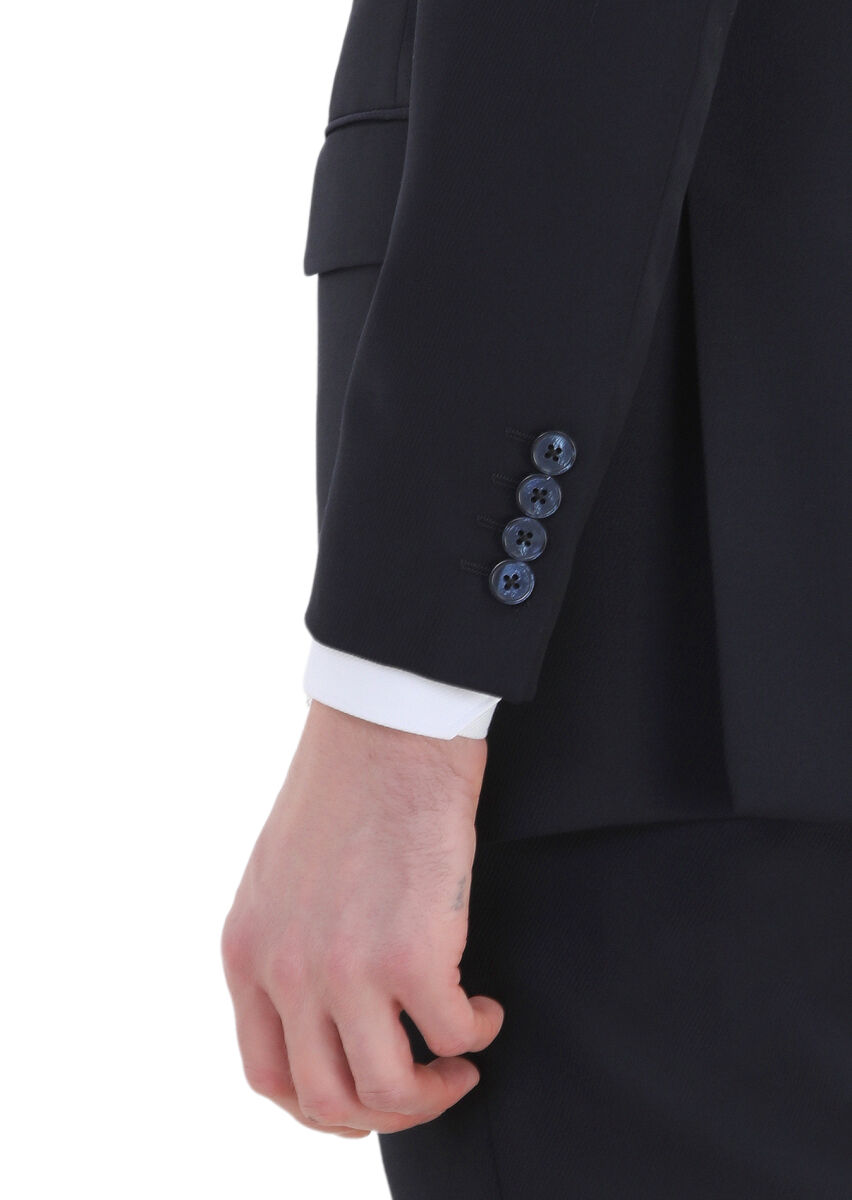 Navy Blue Striped Thin&Taller Slim Fit Wool Blended Suit - 5