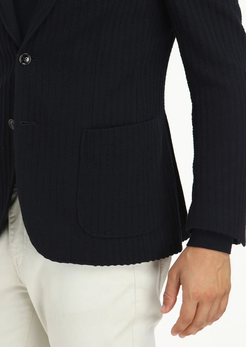 Navy Blue Striped Zeroweight Slim Fit 100% Cotton Jacket - 5