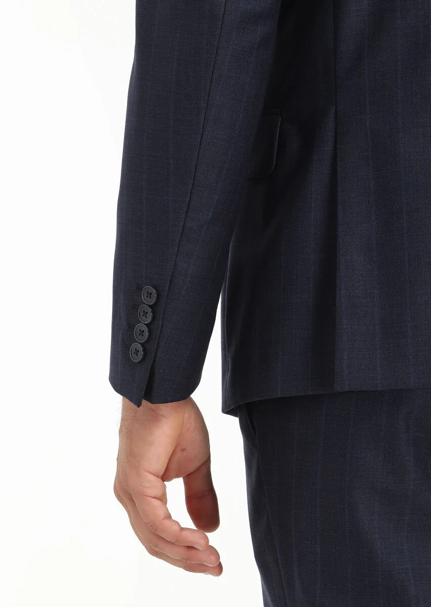 Navy Blue Striped Zeroweight Slim Fit 100% Wool Suit - 4