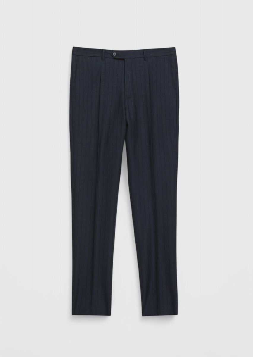 Navy Blue Striped Zeroweight Slim Fit 100% Wool Suit - 9