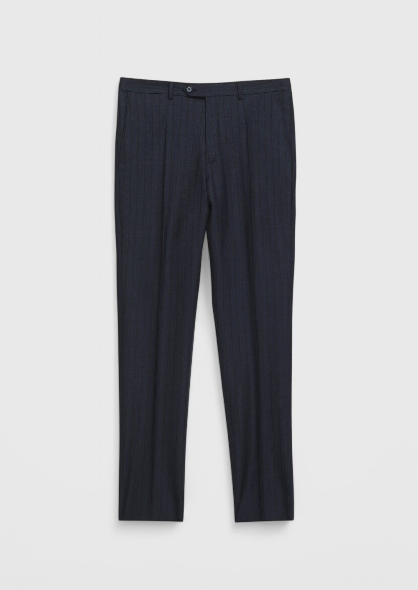 Navy Blue Striped Zeroweight Slim Fit 100% Wool Suit - 2