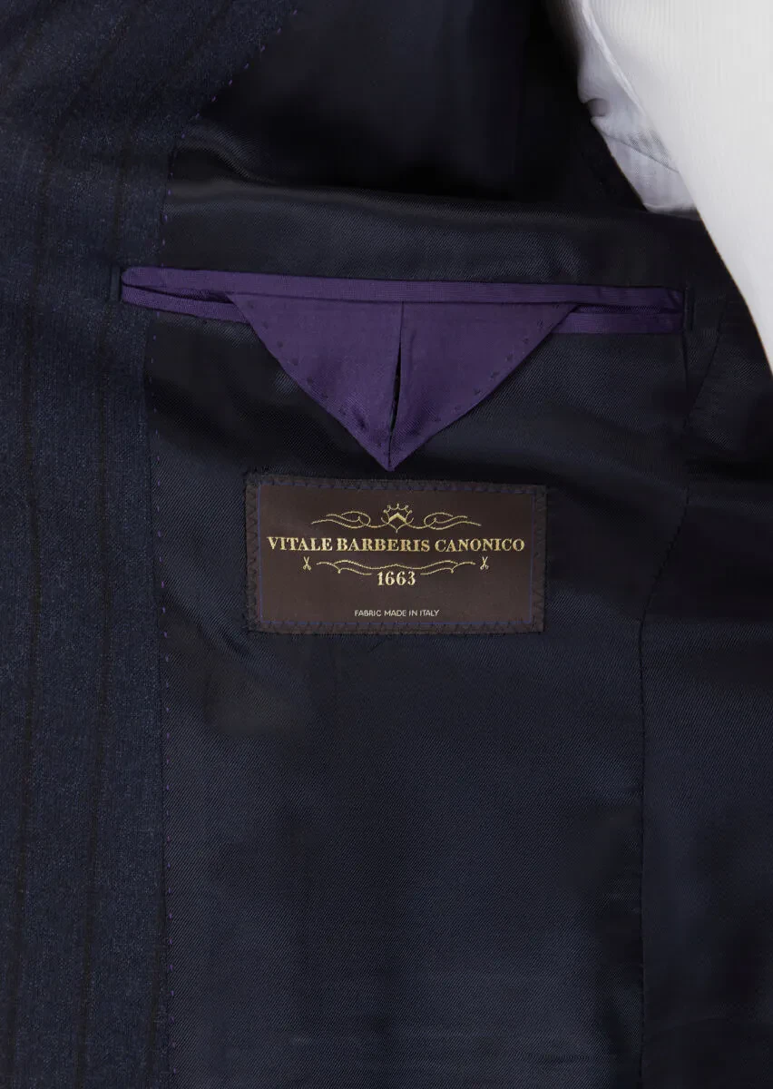 Navy Blue Striped Zeroweight Slim Fit 100% Wool Suit - 5