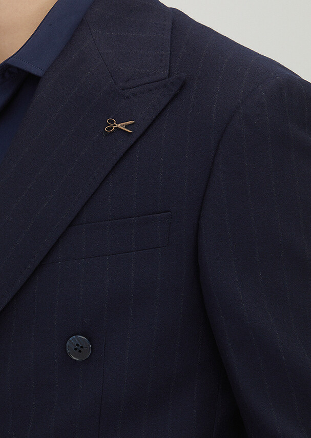 Navy Blue Striped Zeroweight Slim Fit 100% Wool Suit - 4