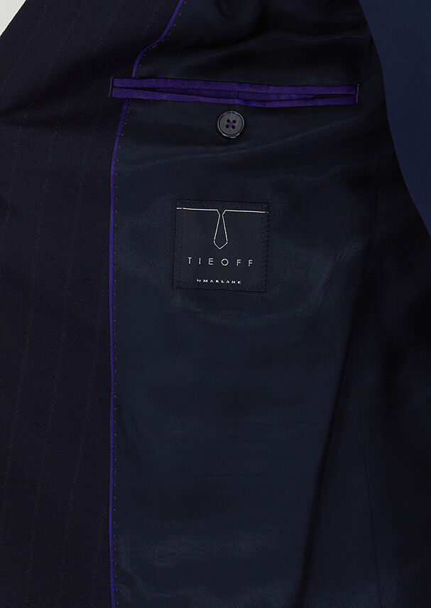 Navy Blue Striped Zeroweight Slim Fit 100% Wool Suit - 5