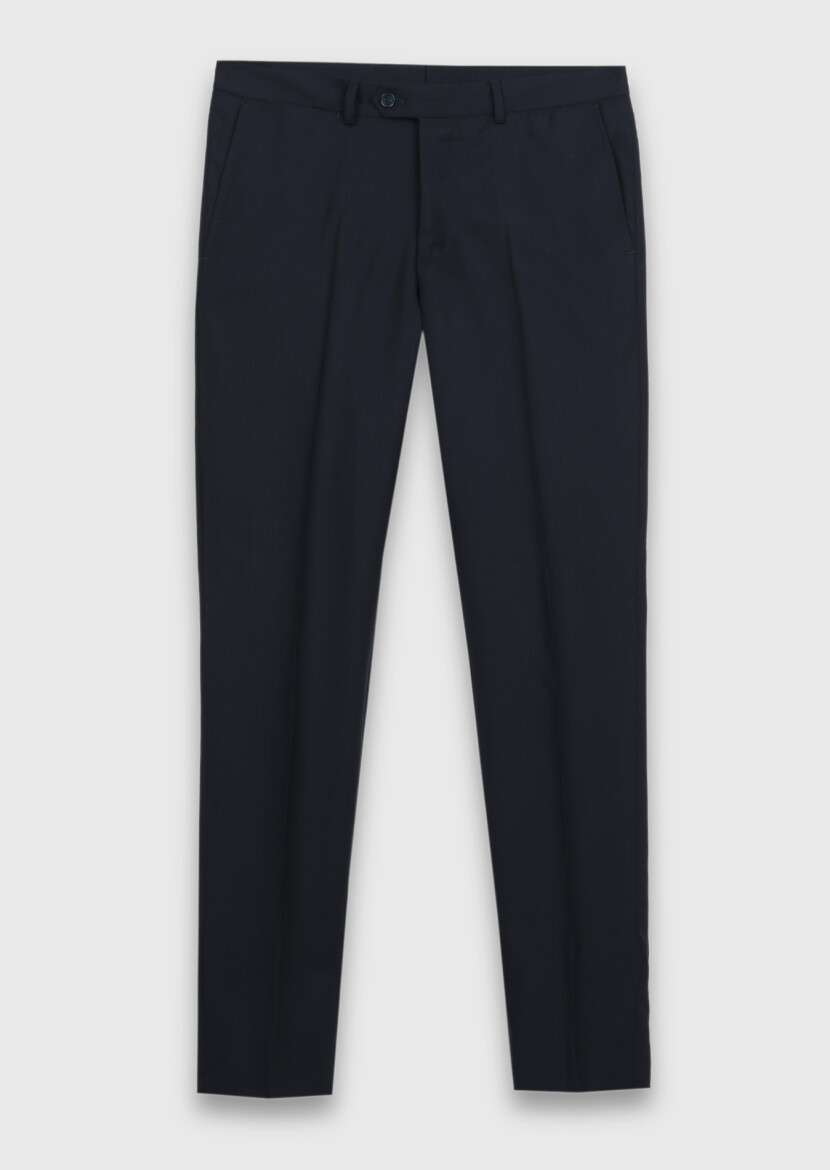 Navy Blue Striped Zeroweight Slim Fit 100% Wool Suit - 6