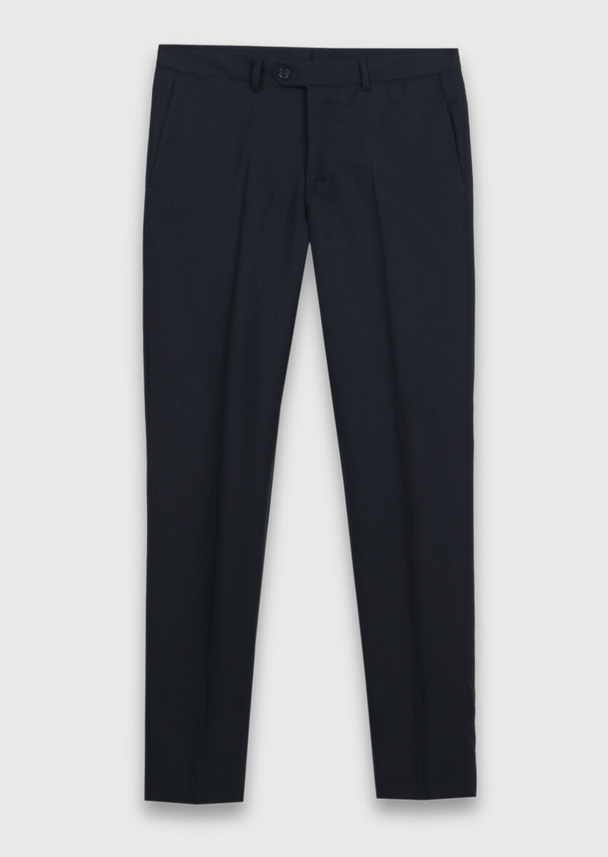 Navy Blue Striped Zeroweight Slim Fit 100% Wool Suit - 6
