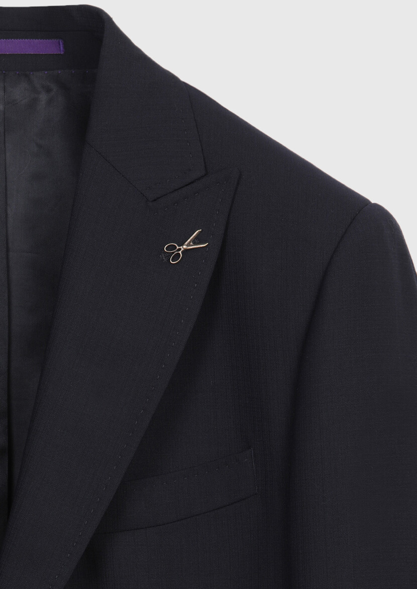 Navy Blue Striped Zeroweight Slim Fit 100% Wool Suit - 7