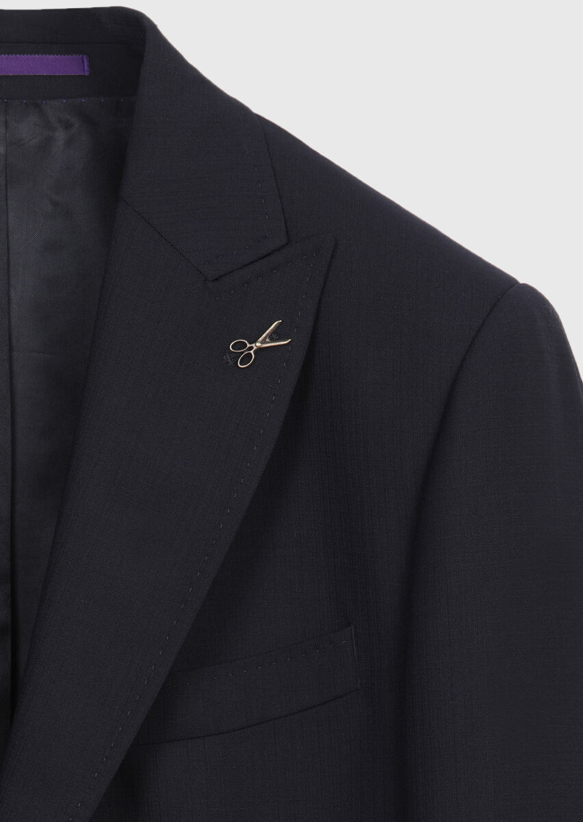 Navy Blue Striped Zeroweight Slim Fit 100% Wool Suit - 7