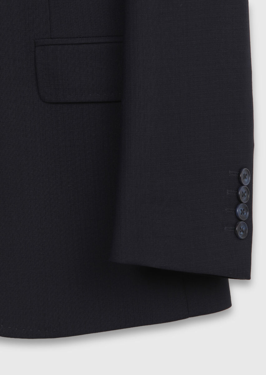 Navy Blue Striped Zeroweight Slim Fit 100% Wool Suit - 8