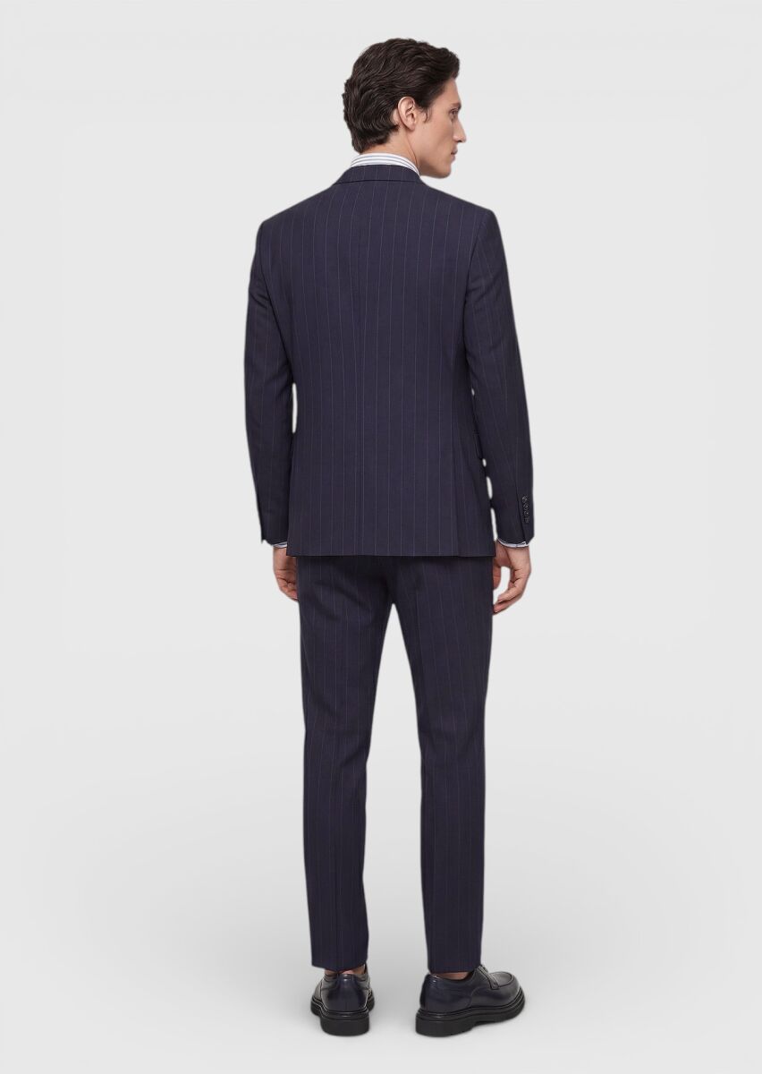 Navy Blue Striped Zeroweight Slim Fit 100% Wool Suit - 5