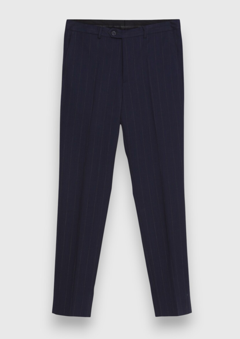 Navy Blue Striped Zeroweight Slim Fit 100% Wool Suit - 7