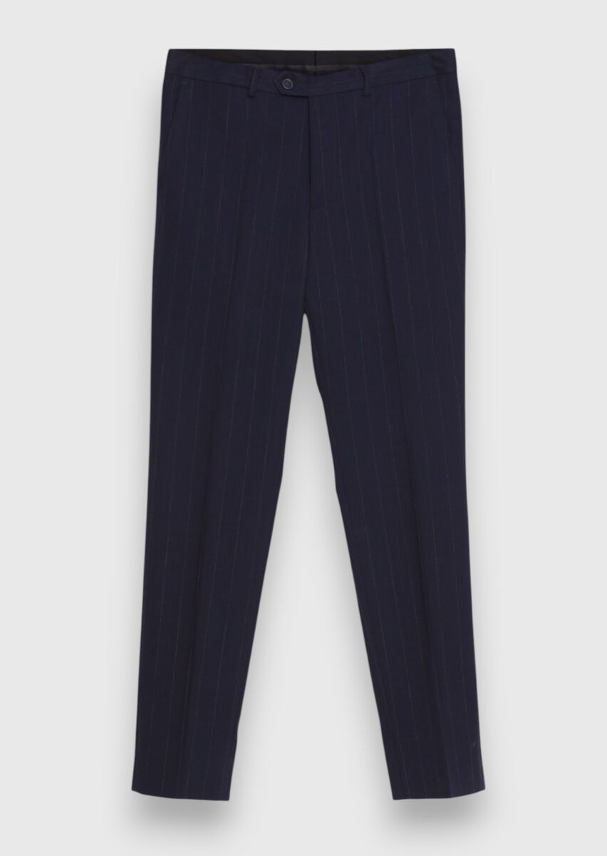 Navy Blue Striped Zeroweight Slim Fit 100% Wool Suit - 7