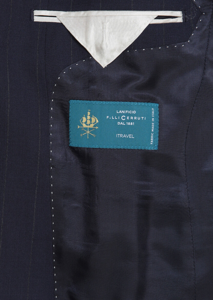 Navy Blue Striped Zeroweight Slim Fit 100% Wool Suit - 10