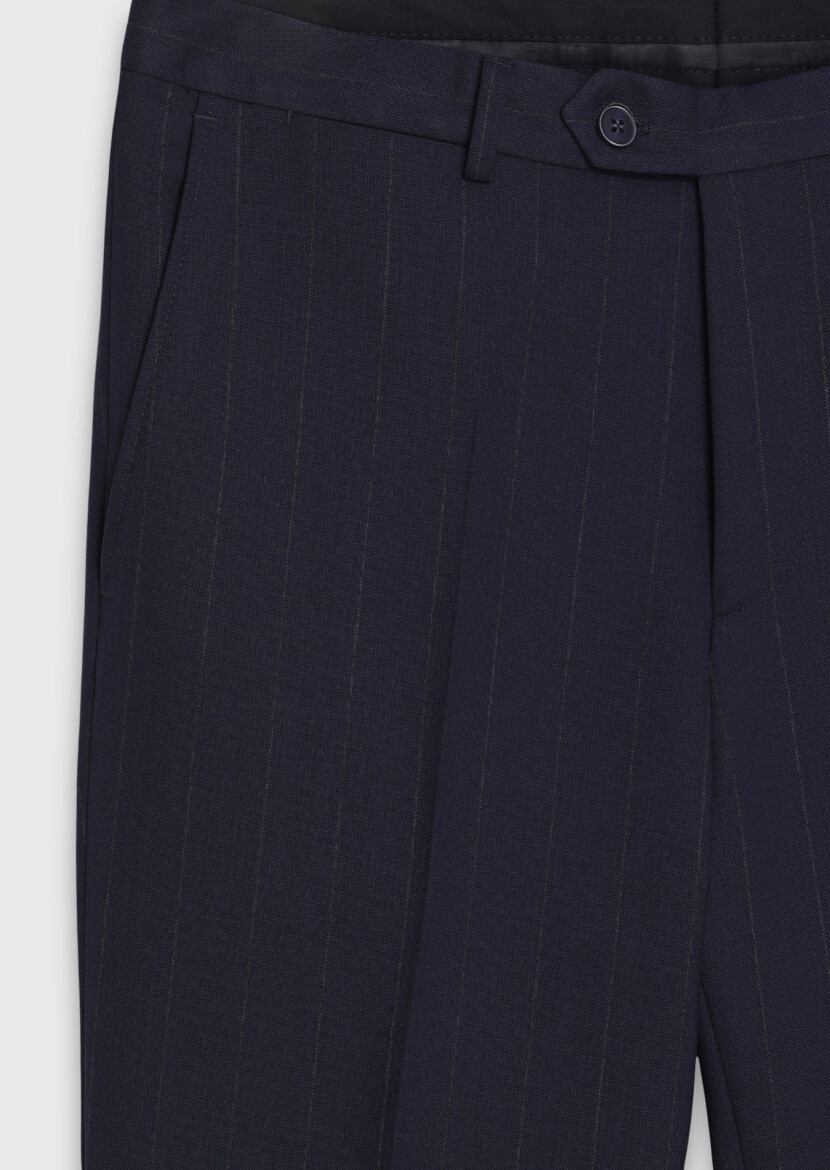 Navy Blue Striped Zeroweight Slim Fit 100% Wool Suit - 11