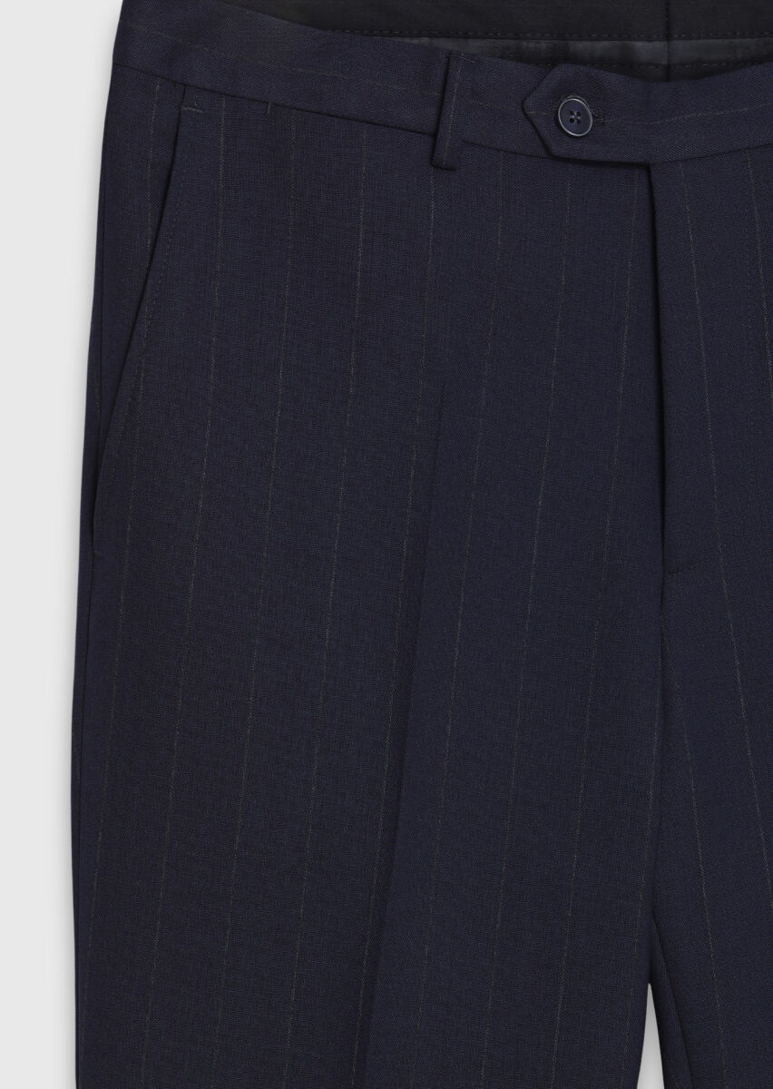 Navy Blue Striped Zeroweight Slim Fit 100% Wool Suit - 11