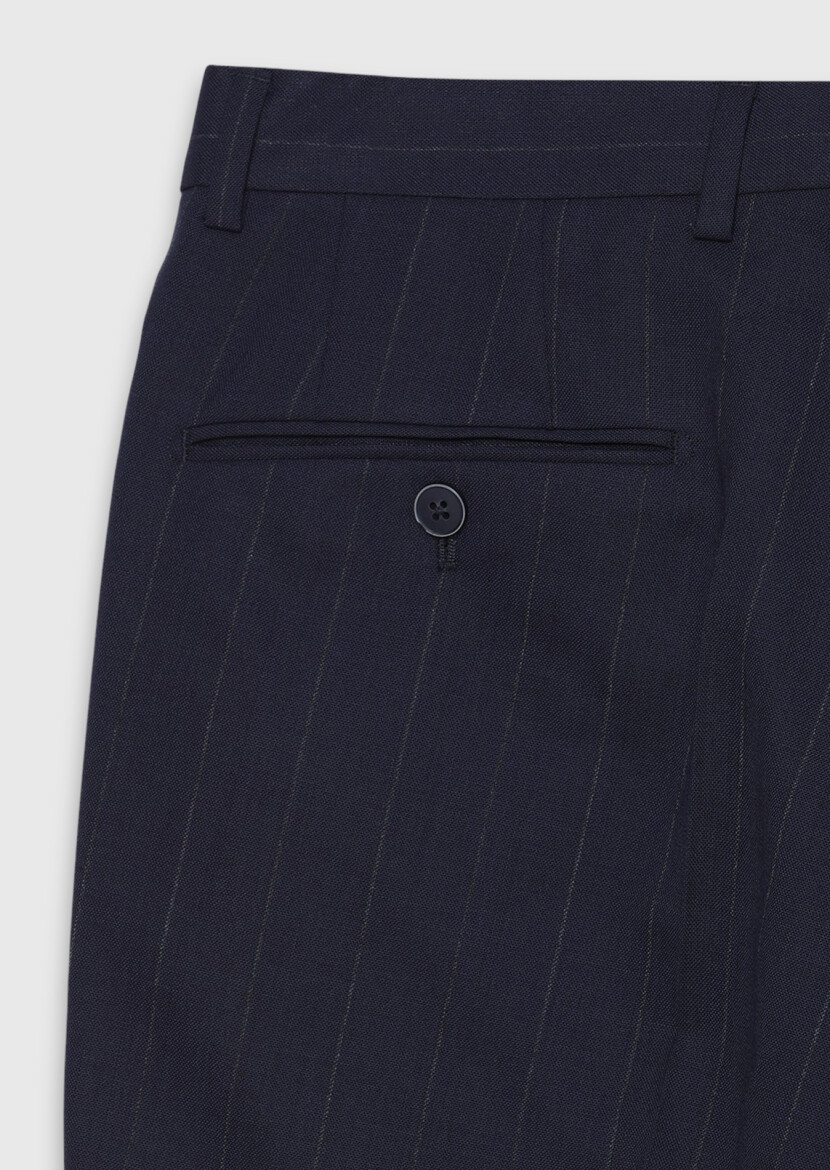 Navy Blue Striped Zeroweight Slim Fit 100% Wool Suit - 12