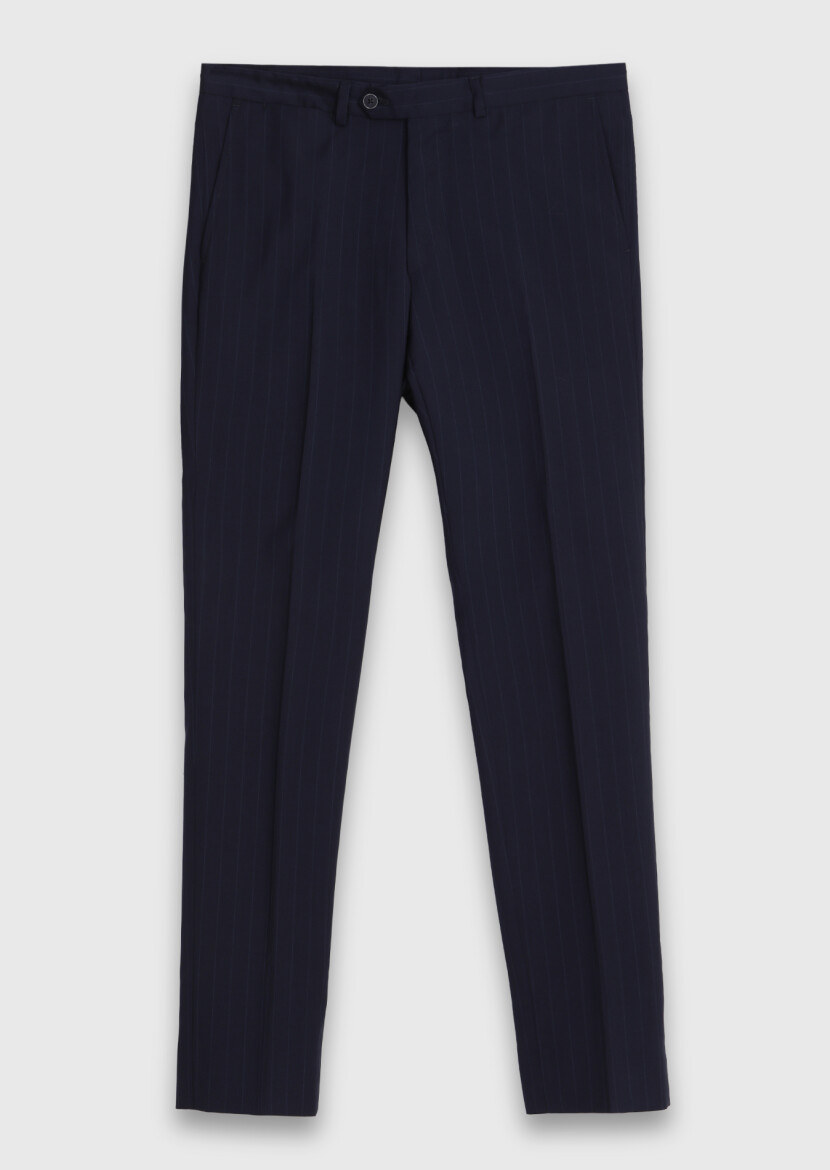 Navy Blue Striped Zeroweight Slim Fit 100% Wool Suit - 7