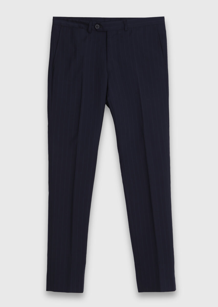 Navy Blue Striped Zeroweight Slim Fit 100% Wool Suit - 7