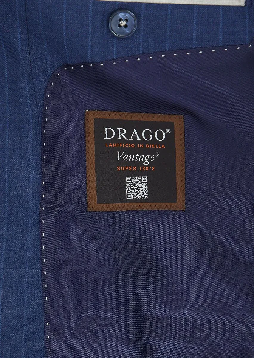 Navy Blue Striped Zeroweight Slim Fit 100% Wool Suit - 5