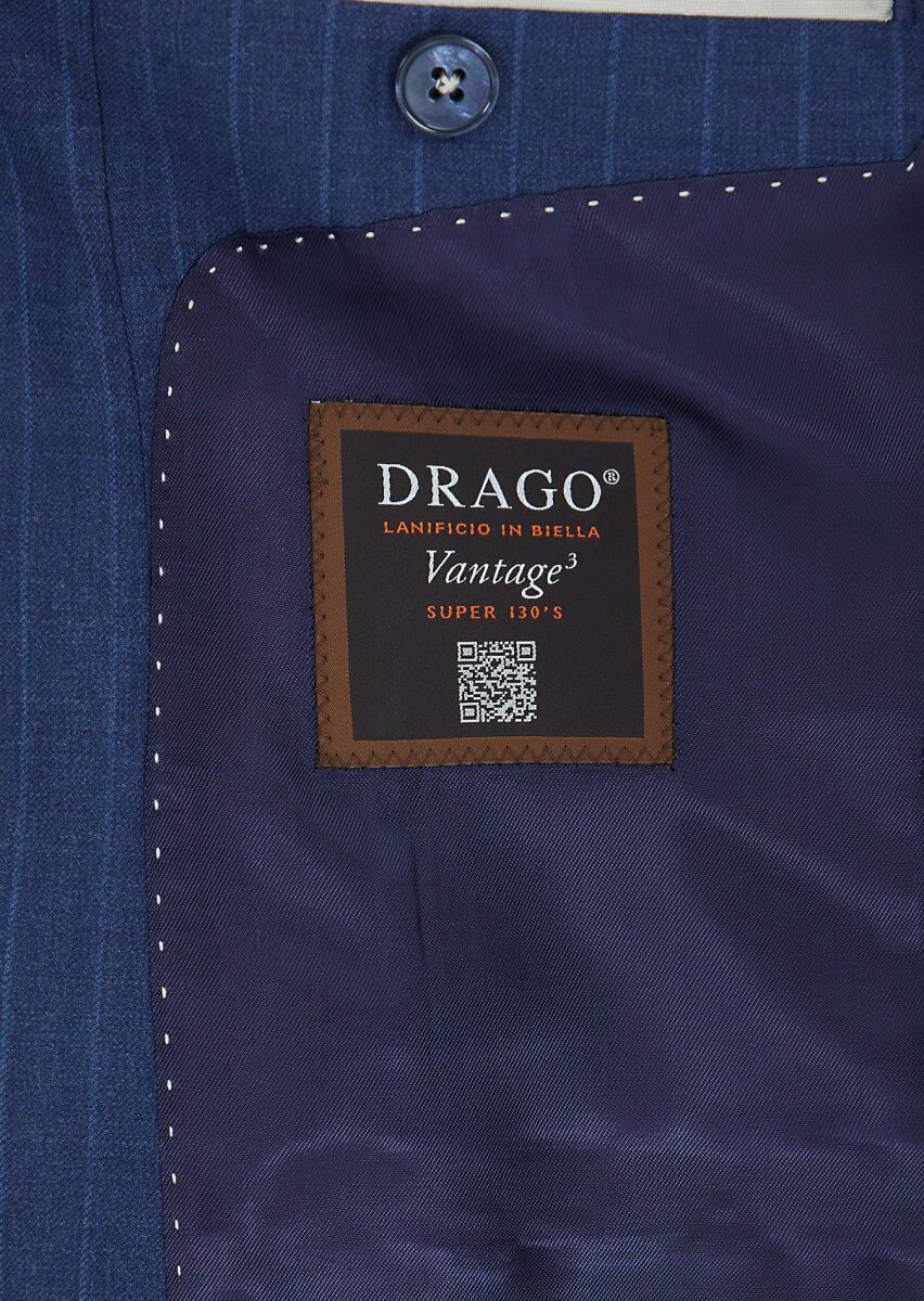 Navy Blue Striped Zeroweight Slim Fit 100% Wool Suit - 5