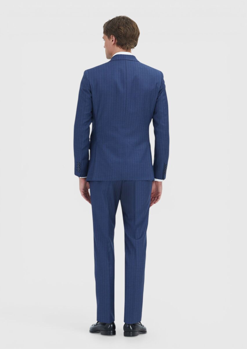 Navy Blue Striped Zeroweight Slim Fit 100% Wool Suit - 5