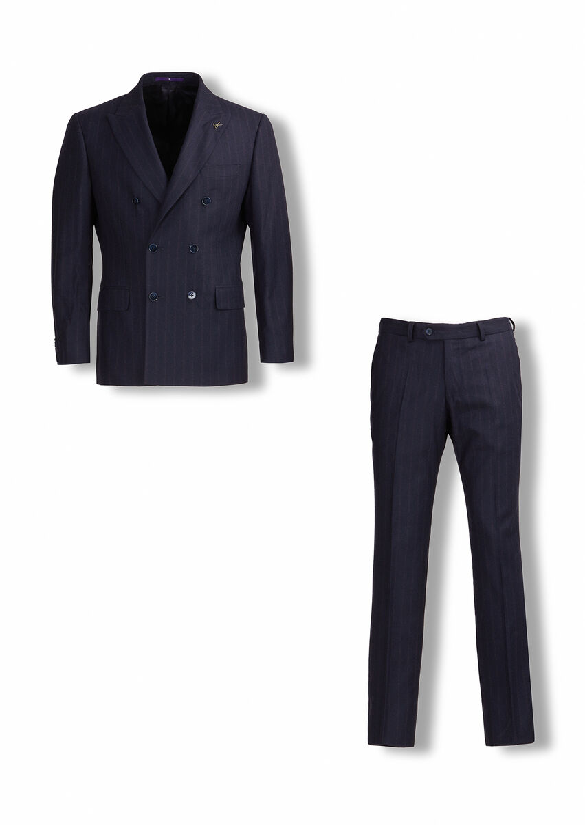 Navy Blue Striped Zeroweight Slim Fit Wool Blended Suit - 1