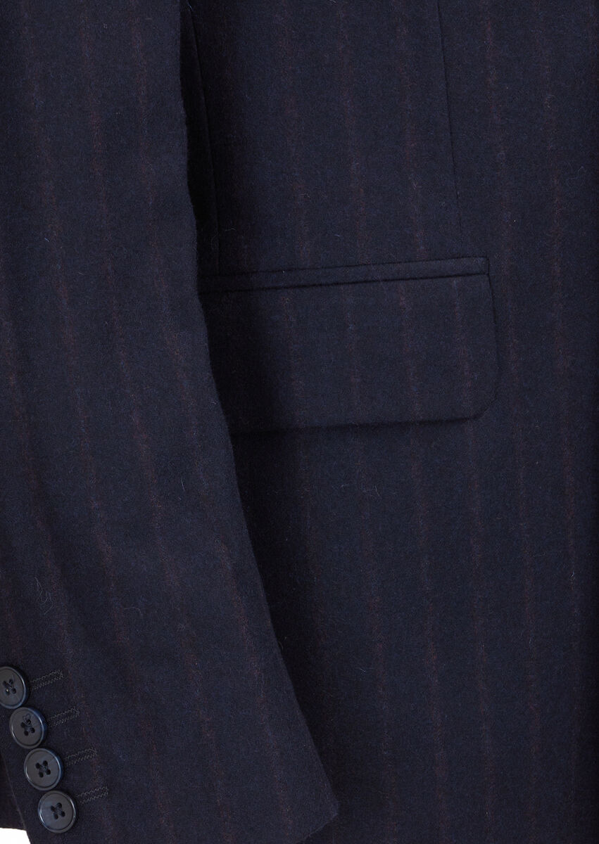 Navy Blue Striped Zeroweight Slim Fit Wool Blended Suit - 4