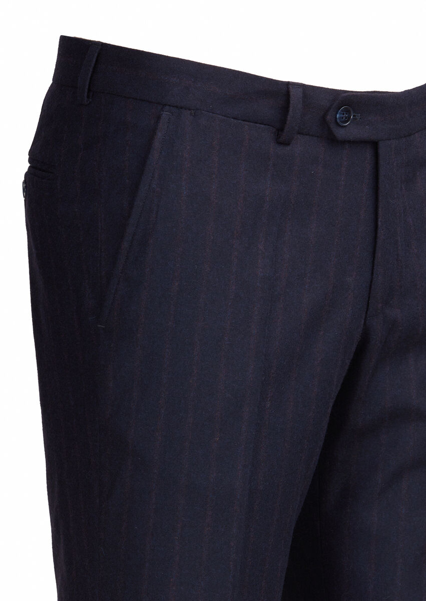 Navy Blue Striped Zeroweight Slim Fit Wool Blended Suit - 6