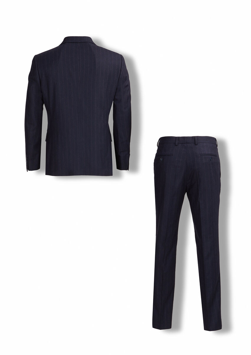 Navy Blue Striped Zeroweight Slim Fit Wool Blended Suit - 7