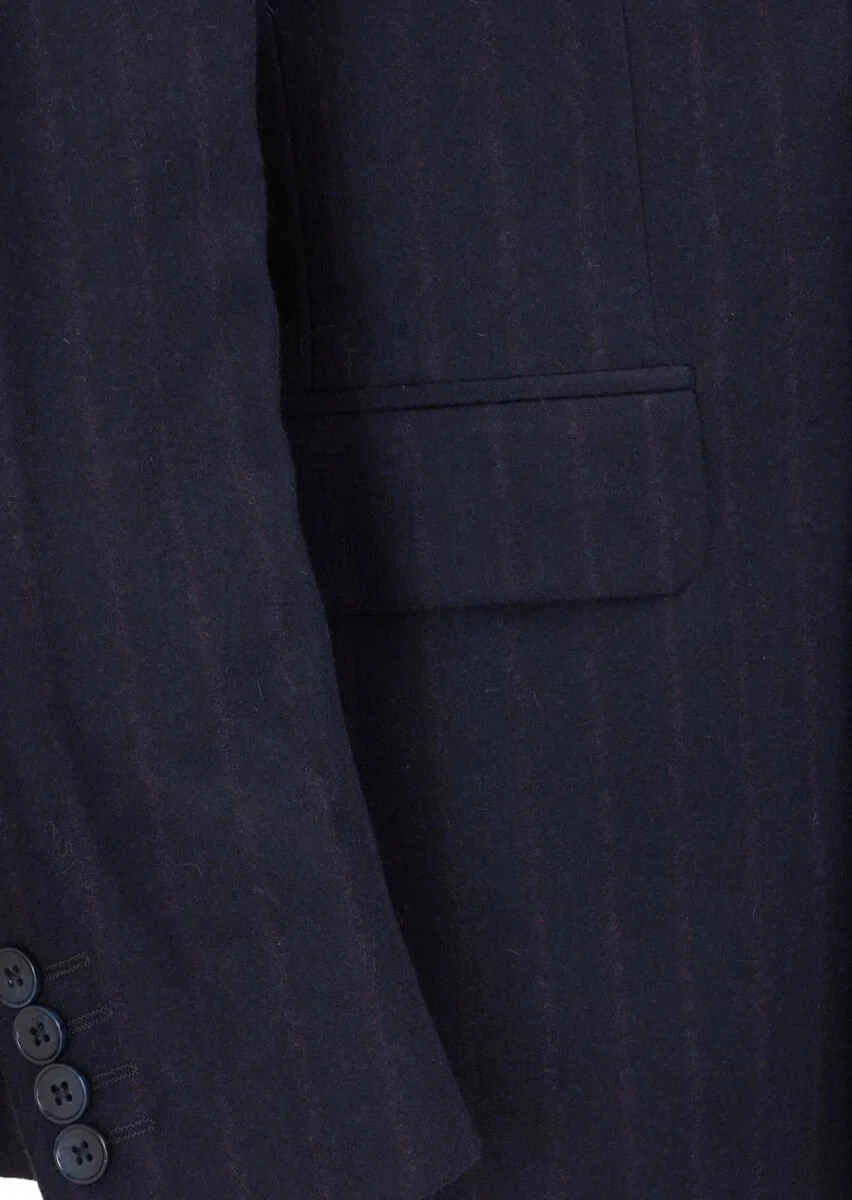 Navy Blue Striped Zeroweight Slim Fit Wool Blended Suit - 4