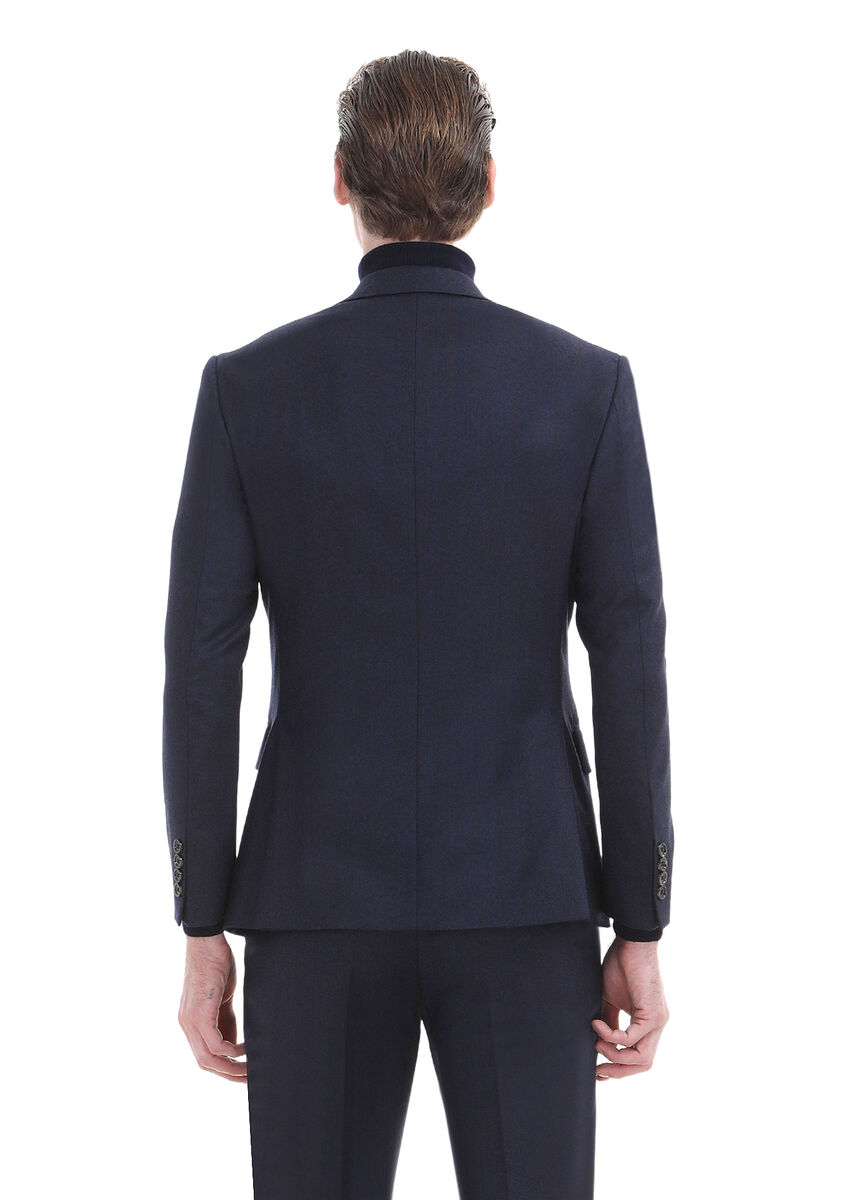 Navy Blue Striped Zeroweight Slim Fit Wool Blended Suit - 7